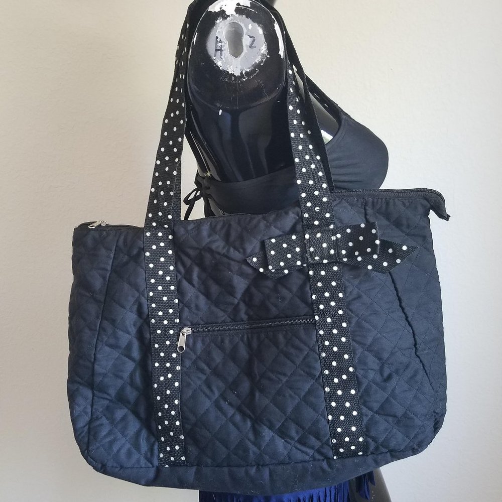Polka Dot Strap Black Cloth Bag
